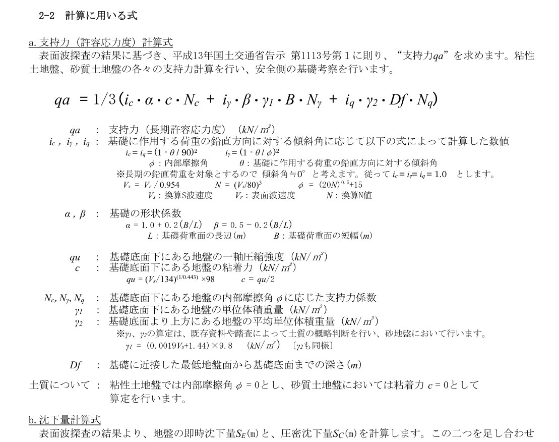 地盤調査報告書の支持力計算式